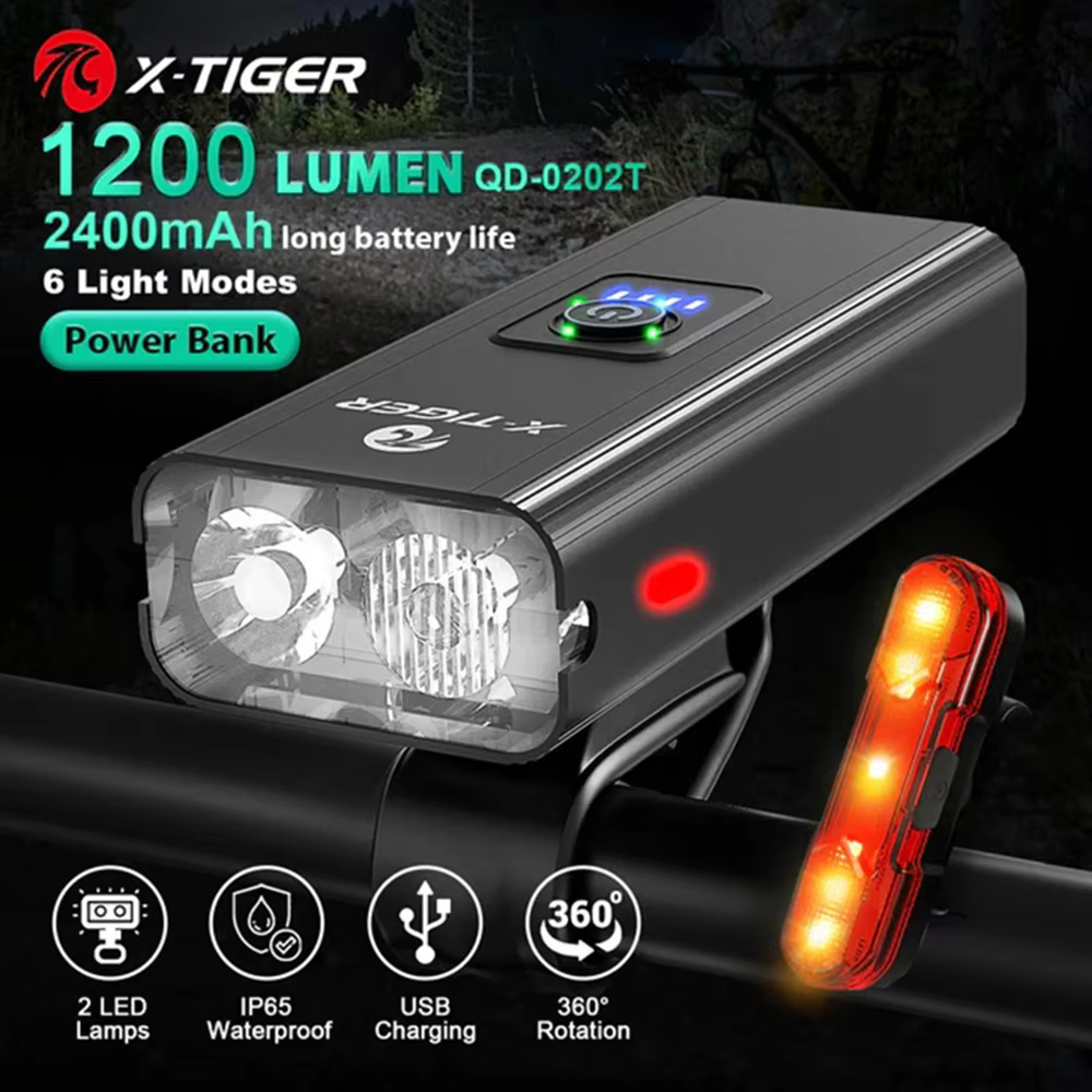 X-TIGER ensemble de feux de vélo feu avant avec feu arrière lampe de poche Rechargeable USB 6 Modes accessoires