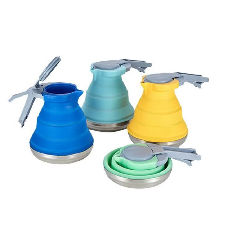 Bouilloire portative extérieure en Silicone, bouilloire pliable en Silicone, fond en acier de 1,2 l