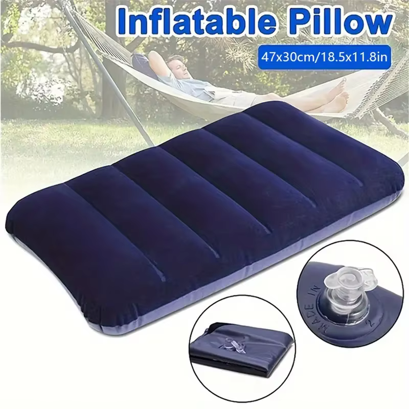 Coussin d'air pliable et carré, 47x30cm, pour Camping en plein air, sommeil, oreillers gonflables, dossier de voyage, repose-tête en avion, grand