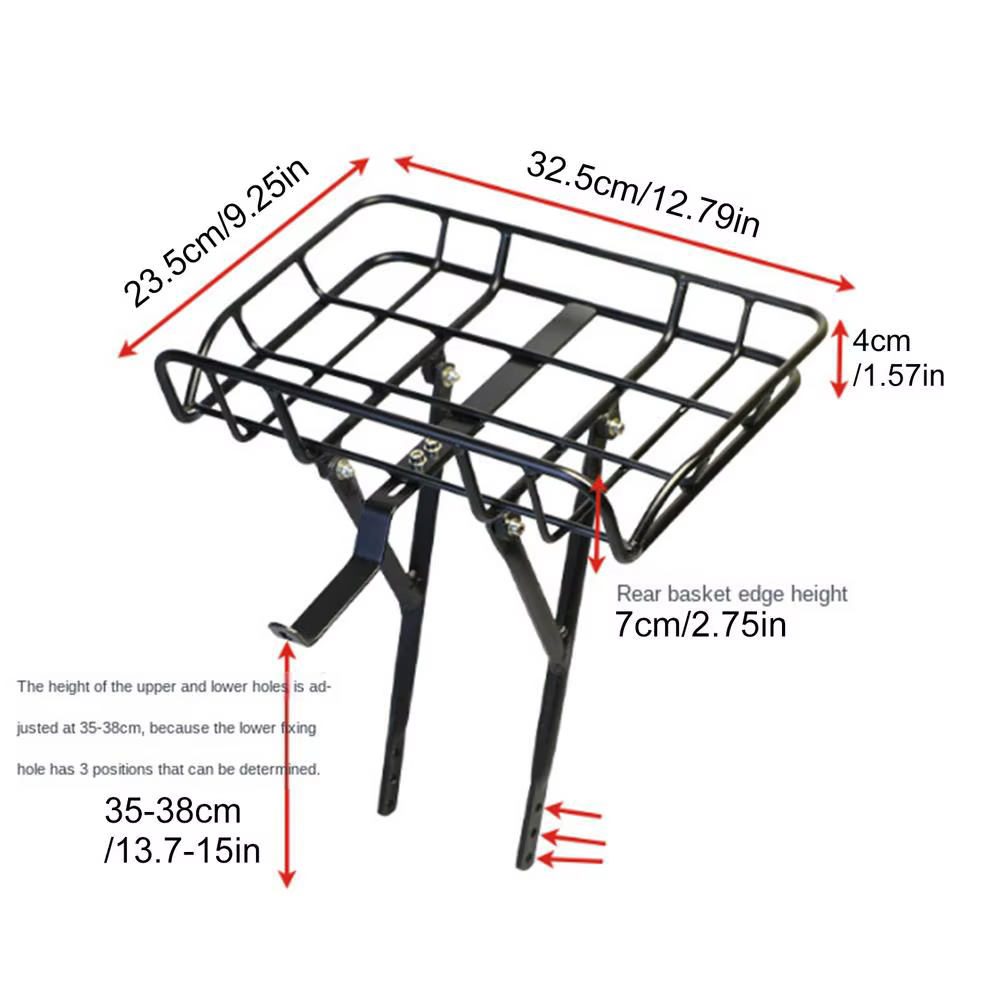 Porte-bagages avant robuste pour vélo avec supports réglables, panier avant pour vélo, porte-bagages pour le tourisme, les trajets quotidiens, les voyages et les activités de plein air