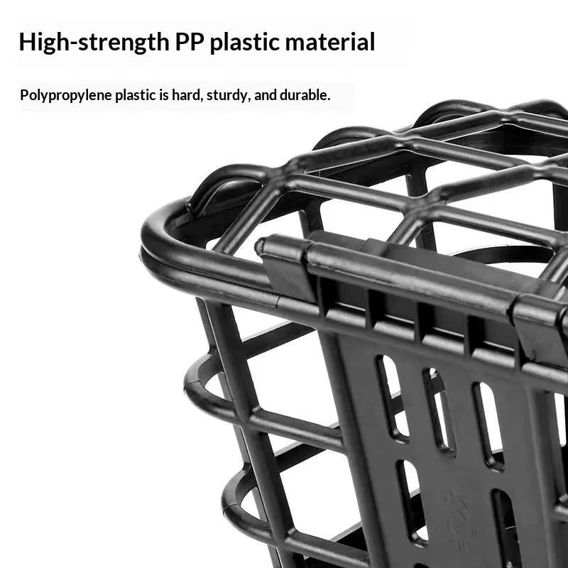Panier avant de vélo en plastique noir creux détachable avec couvercle