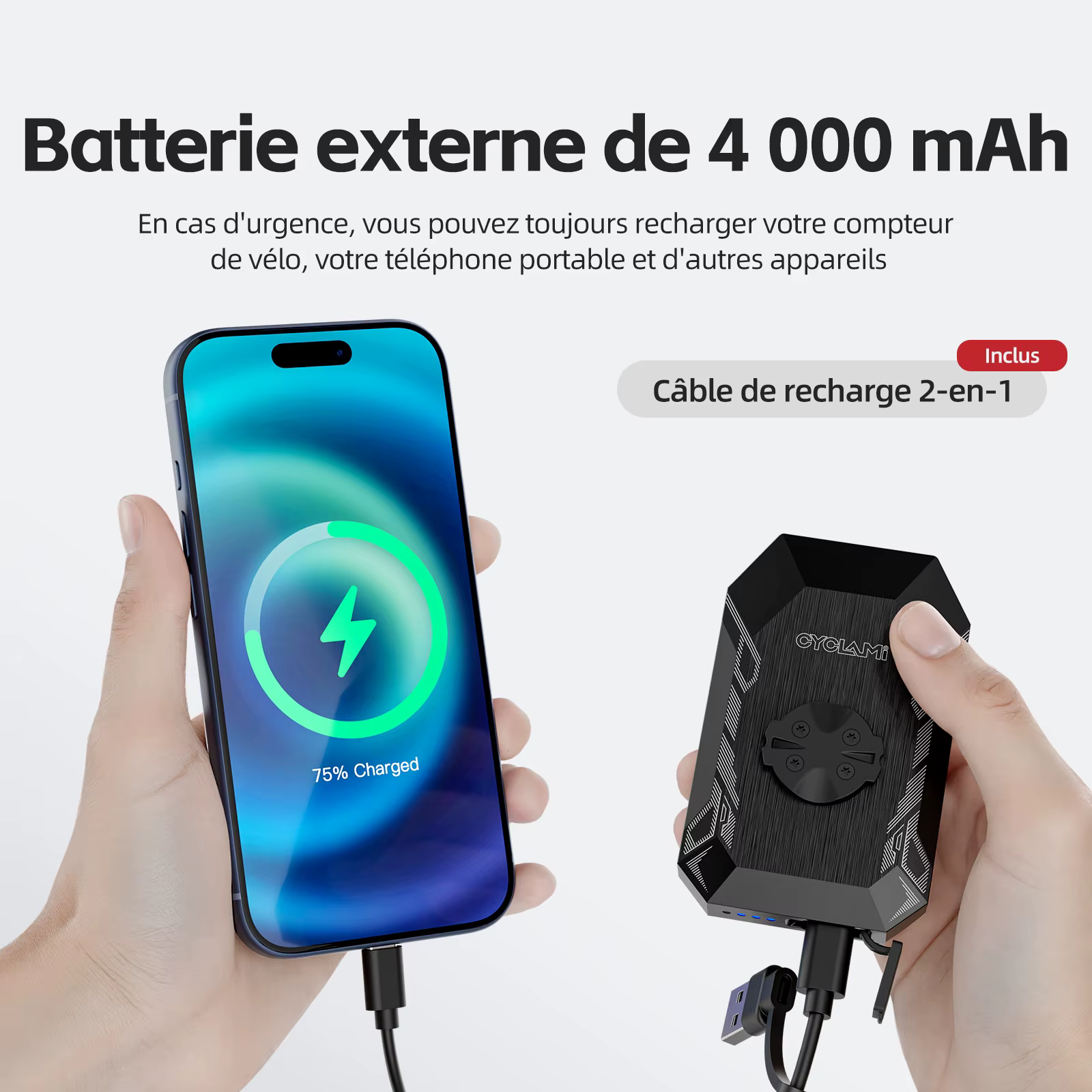 Phare de vélo CYCLAMI CL350 pour Garmin XOSS IGPSPORT Magene GPS G2 4000mAH Lampe avant
