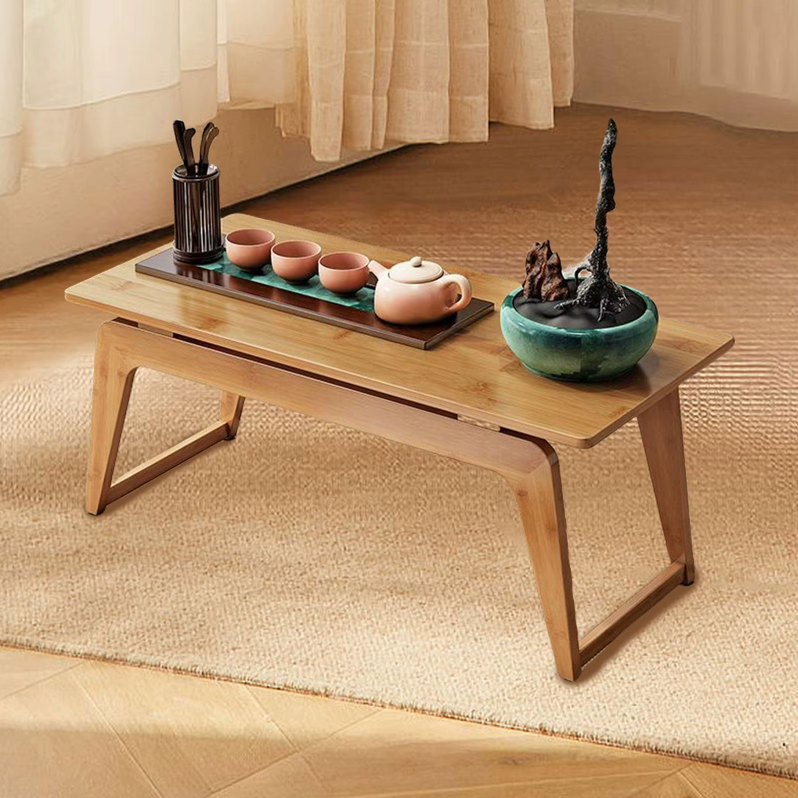 Petite table basse pliante, facile à assembler, portable, rectangulaire, pour balcon, extérieur, intérieur, chambre, salon, décoration