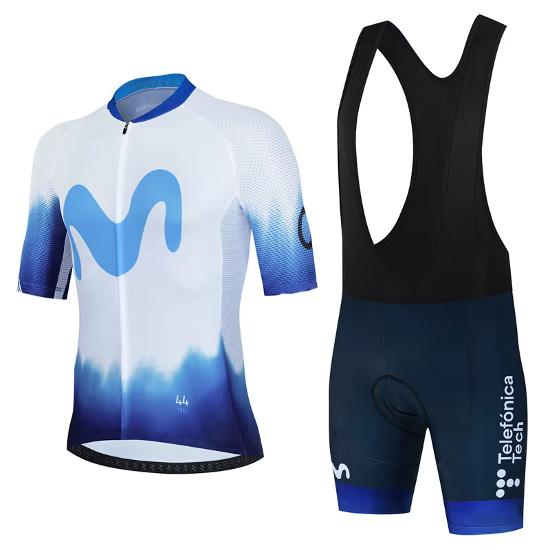 Ensemble de cyclisme TDF Movistar Team 2026 – Maillot bleu à manches courtes et short de vélo de route VTT
