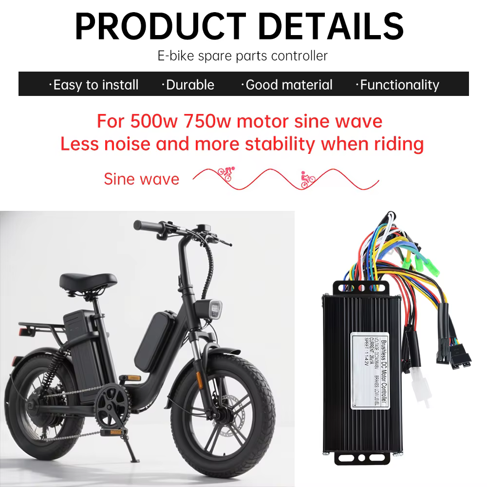 DC 24 V/36 V/48 V e-bike onde sinusoïdale 26A 500/750 W trois modes contrôleur sans brosse pour vélo électrique Tricycle