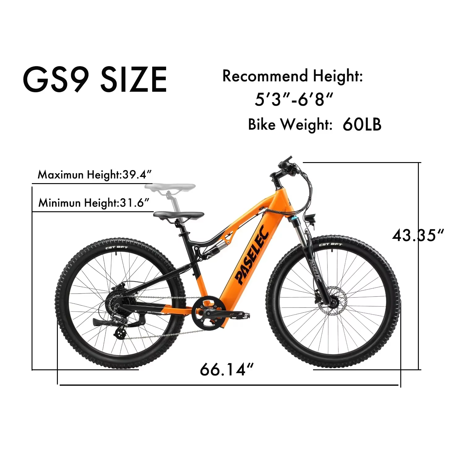 Ebike 2026 GS9 27.5 pouces pneu cadre en alliage d'aluminium adulte vélo électrique 1000W moteur arrière sans brosse 48V 16Ah batterie au Lithium