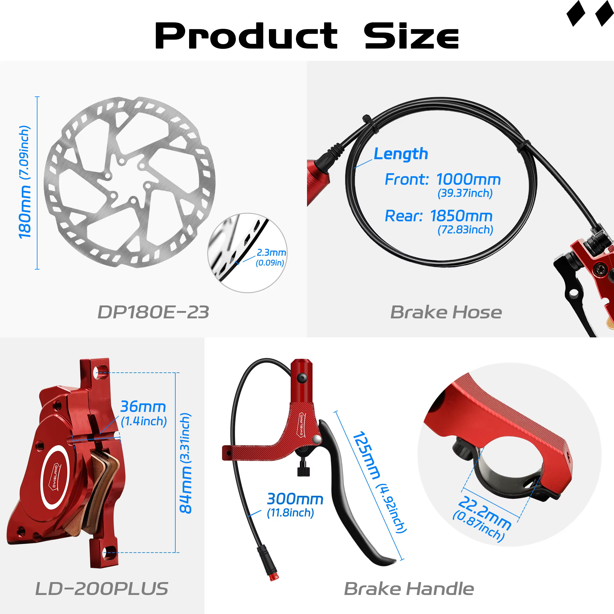 DYISLAND LD-200Plus 2 pistons e-bike frein à disque hydraulique droit arrière gauche