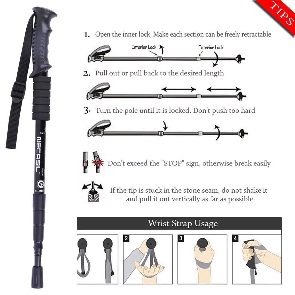 Canne de trekking télescopique nordique en aluminium