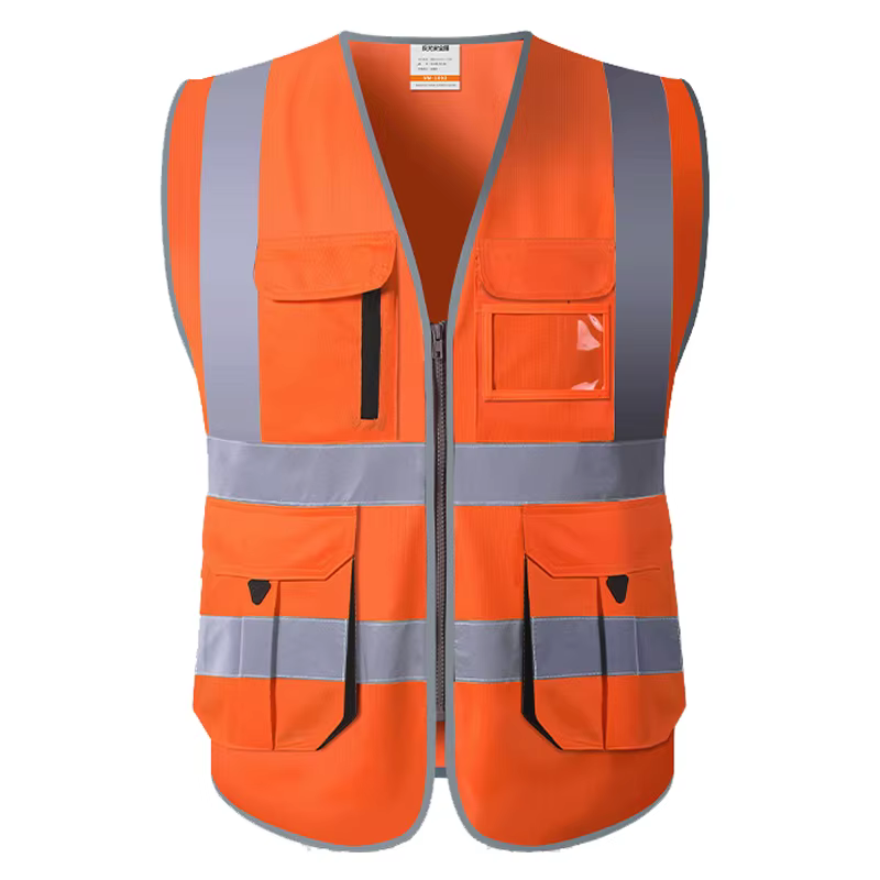 Gilet de circulation orange Touring avec gilet de travail de nuit sur route de construction multi-poches