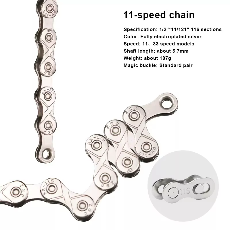 Chaîne de vélo 116L 8 9 10 11 12 vitesses argent