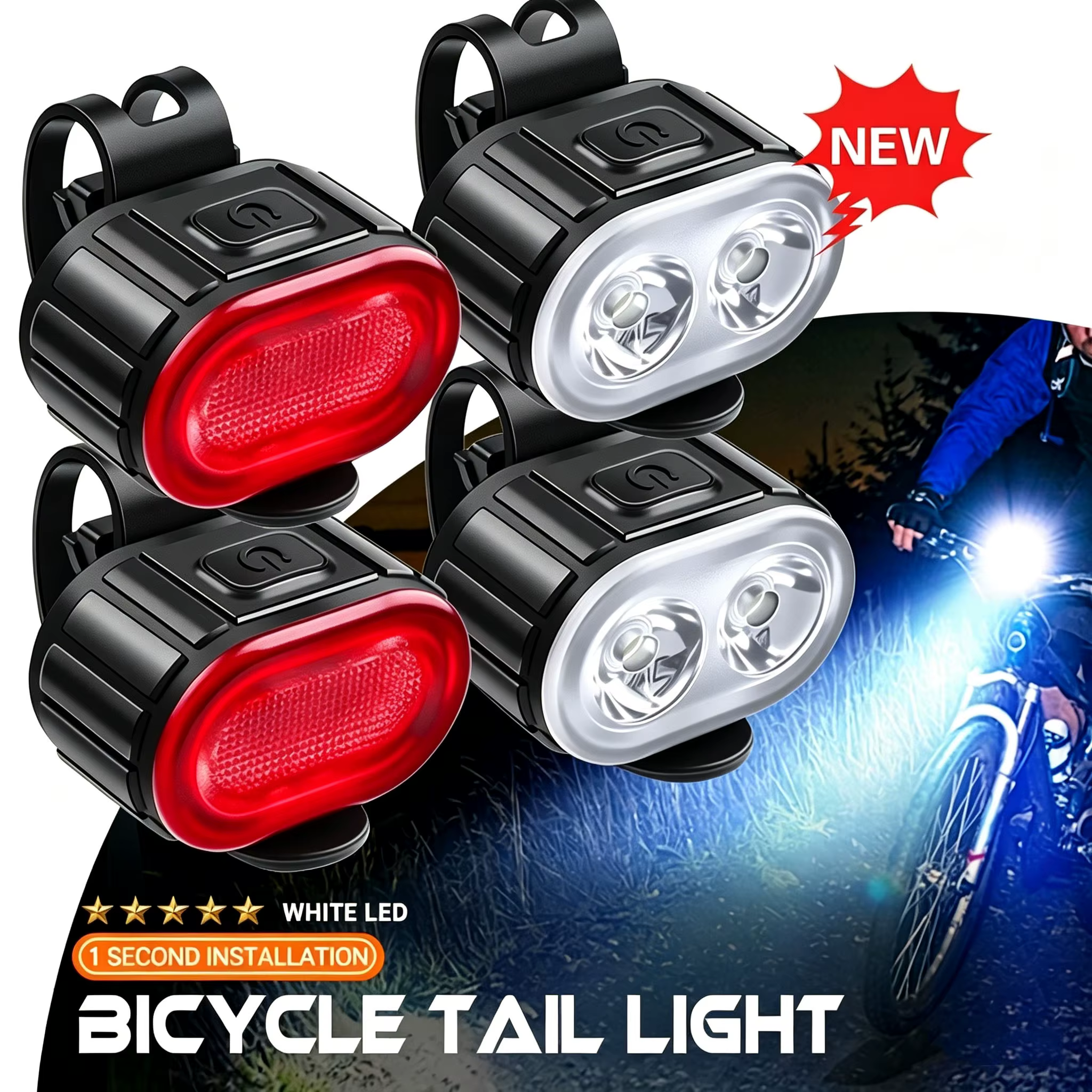 Kit d'éclairage avant et arrière pour vélo IPX6 - Éclairage LED multifonctionnel rechargeable