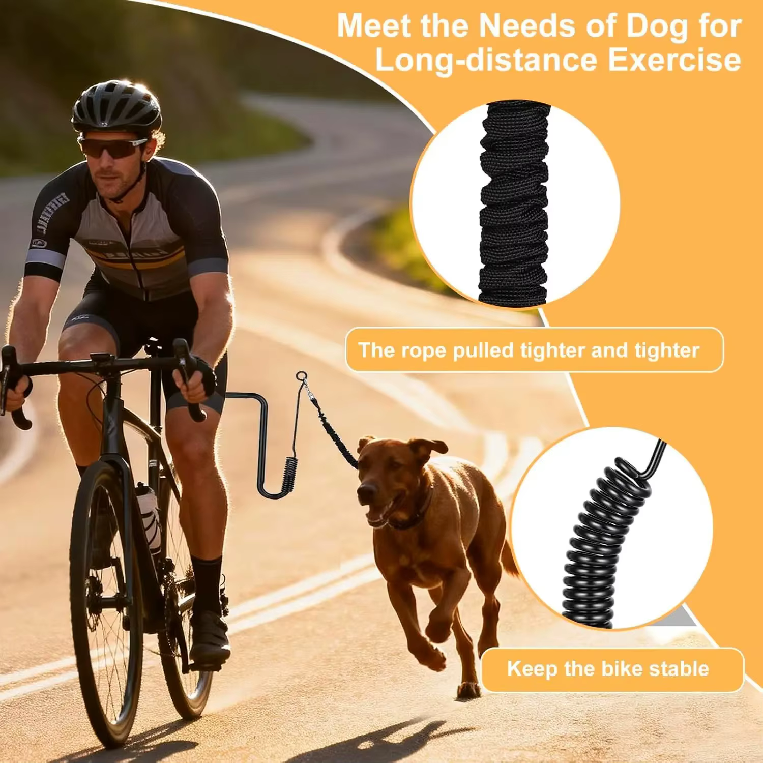 Laisse de vélo pour chien mains libres avec attache, corde élastique antichoc pour la course à pied et le cyclisme