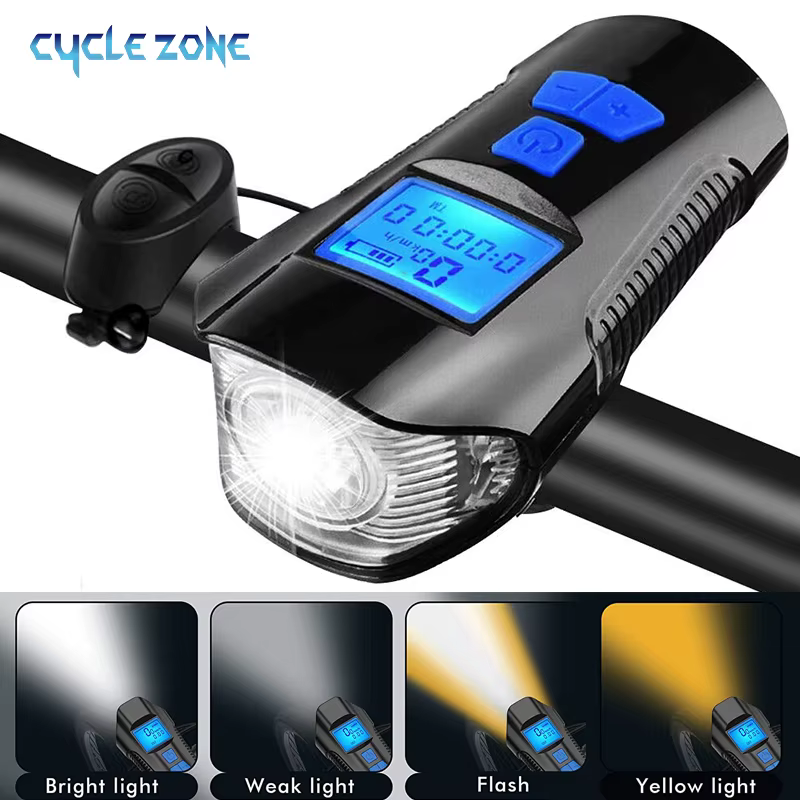 Lampe frontale de vélo portable avec klaxon