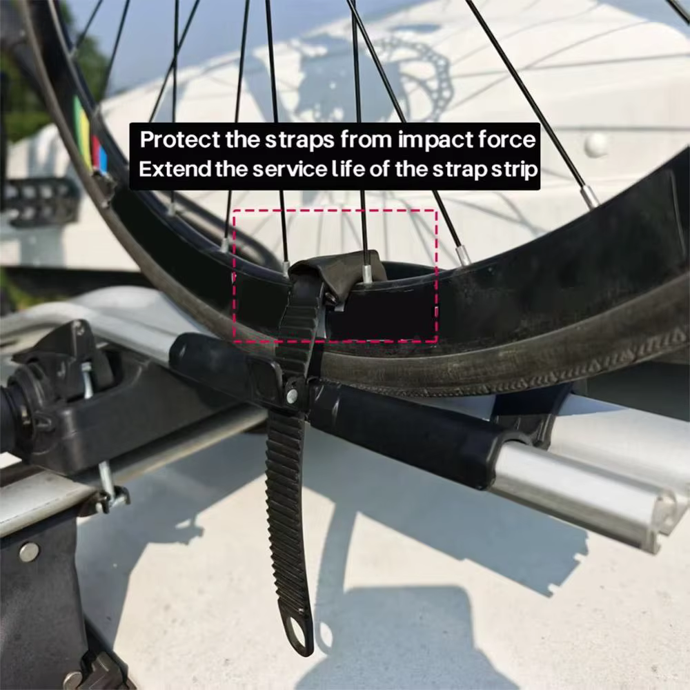 Sangles d'adaptation de roue de vélo pour porte-vélos de toit en plastique souple avec coussin de protection à dégagement rapide pour Thule 599 598 591 568 564 561 532