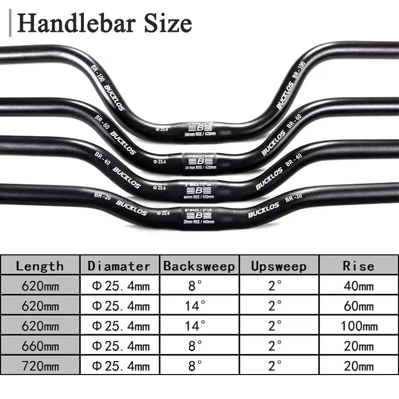 BUCKLOS VTT guidon 31.8mm 25.4mm vélo Riser barre 620/660/720/780mm en alliage d'aluminium vtt
