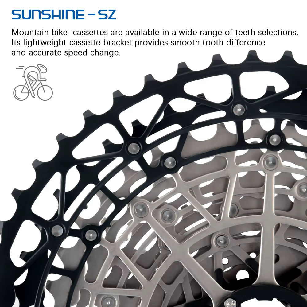 Sunshine 9/10/11/12S 11T-40/42/44/45/46/48/50/52T Cassette de VTT ultralégère pour volant d'inertie SHIMANO M4100/5100/6100 HG vtt