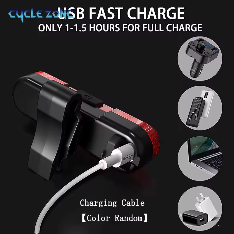 Feu arrière de vélo, Rechargeable par USB
