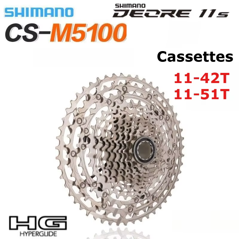 SHIMANO DEORE M5100 Cassettes de VTT 11 vitesses 11S CS-M5100 11-42T/11-51T HYPERGLIDE Cassette de VTT