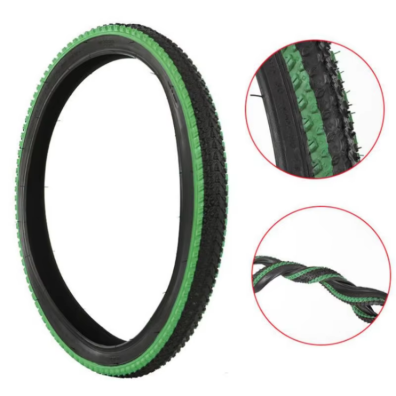 Pneu extérieur noir pour VTT 20/22/24/26 pouces avec bord jaune/bleu/rouge/vert/blanc