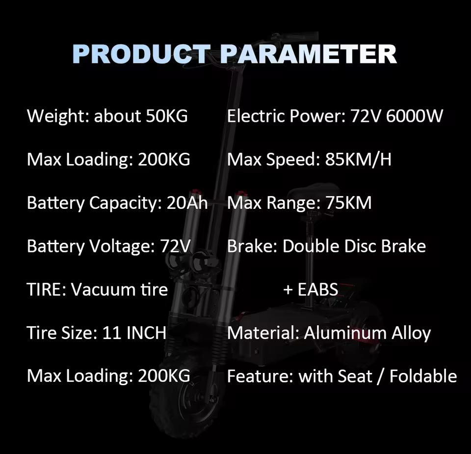 Trottinette électrique à double moteur haute puissance 6000W