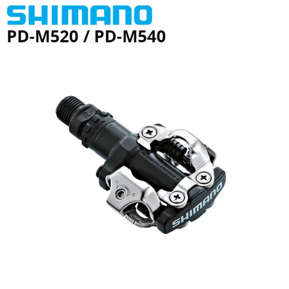 Pédales de vélo SHIMANO PD-M520 PD-M540 SPD professionnelles avec crampons multi-déclenchement SH56 pour VTT et cyclisme sur route - Argent Noir