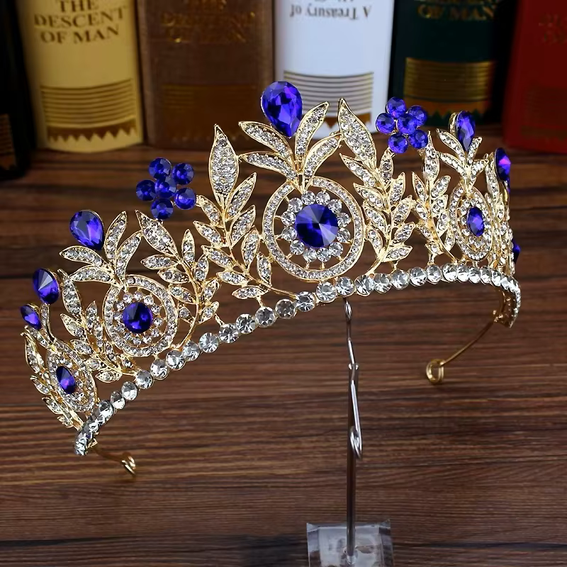 Diadème de mariée, accessoires de cheveux baroques, diadèmes et couronnes de luxe en cristal bleu royal, bandeau pour femmes, pour mariage et fête