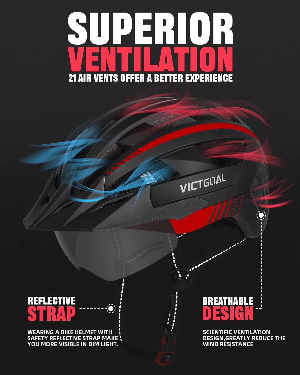 VICTGOAL casque de vélo adulte route VTT casques Sports de plein air sécurité cyclisme accessoires avec feu arrière LED lunettes