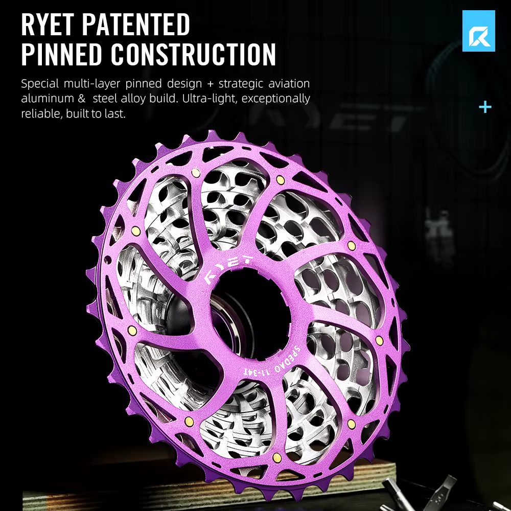 Cassette RYET Ultralégère 230g 11-34T 12S CNC Alu/Acier HG pour Vélo de Route et Gravel Shimano K7