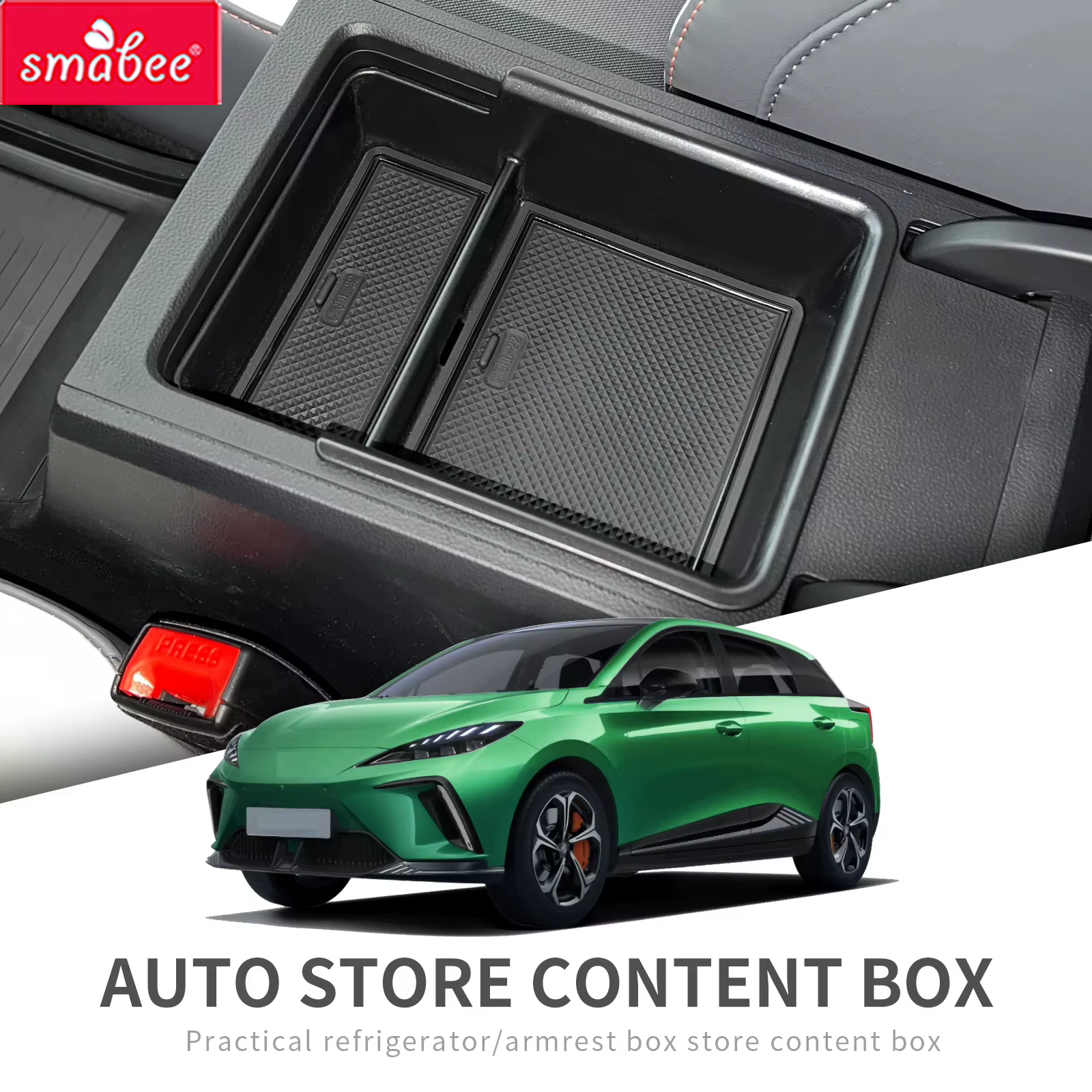 Smabee pour MG4 MG 4 EV MULAN 2022-2025 Boîte de rangement pour accoudoir central, plateau de console centrale de voiture, organisateur d'accessoires de rangement