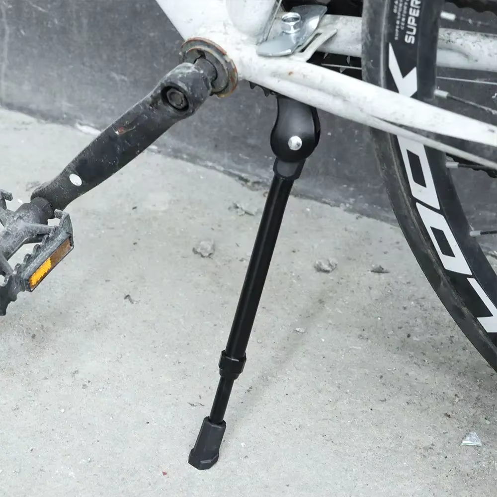 Béquille de vélo réglable en alliage robuste pour VTT, noir/argent