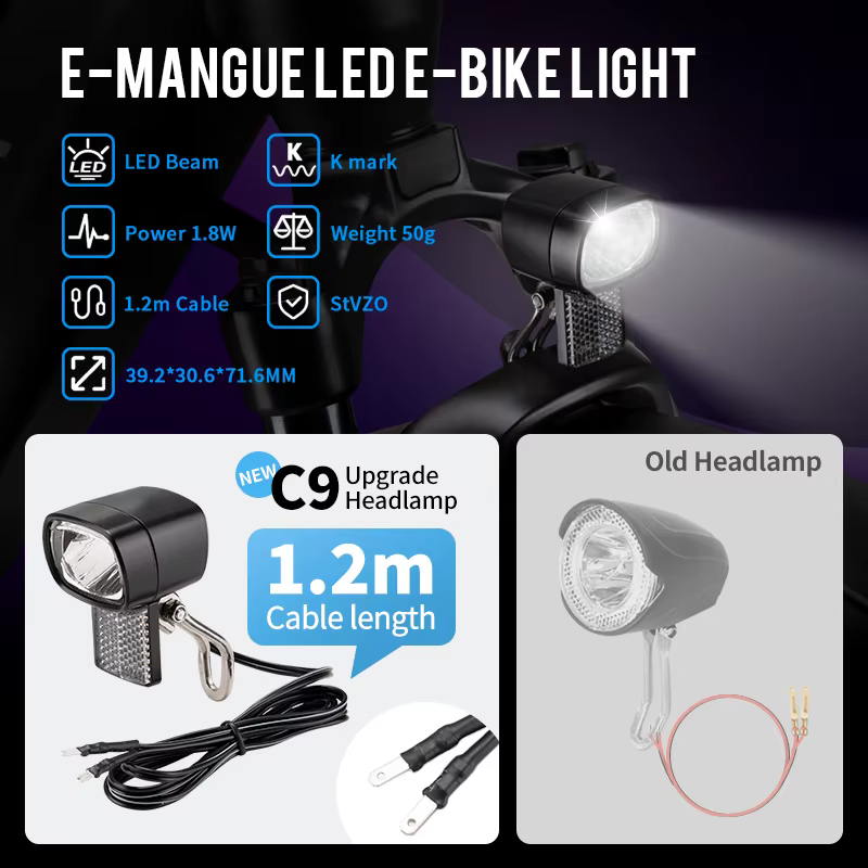 Phare avant Dynamo pour vélo électrique 36V 48V 52V 30-120 LUX avec ampoule LED étanche pour vélos électriques et motos
