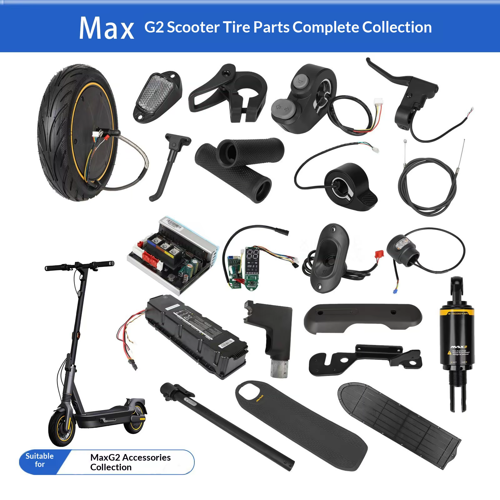 Scooter électrique Ninebot MAX G2 Bluetooth conseil poignée de frein contrôleur moteur pneu tableau de bord garde-boue coussinet de pied pièces de feu arrière