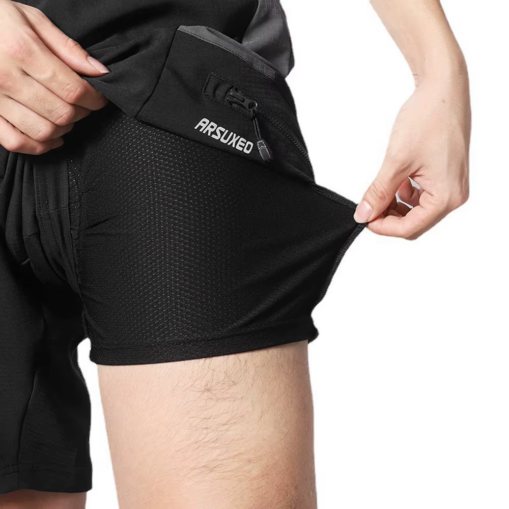 ARSUXEO Short de cyclisme d'été 2 en 1 pour homme avec coussin en silicone