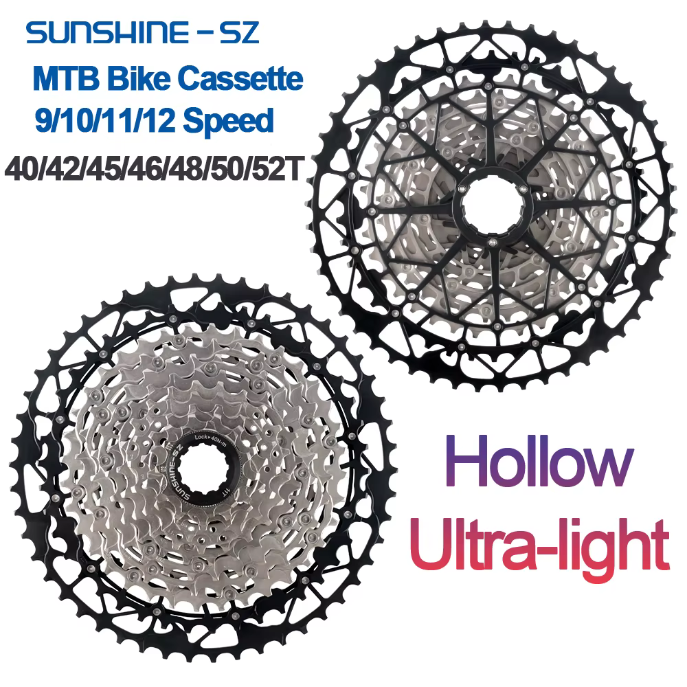 Sunshine 9/10/11/12S 11T-40/42/44/45/46/48/50/52T Cassette de VTT ultralégère pour volant d'inertie SHIMANO M4100/5100/6100 HG vtt
