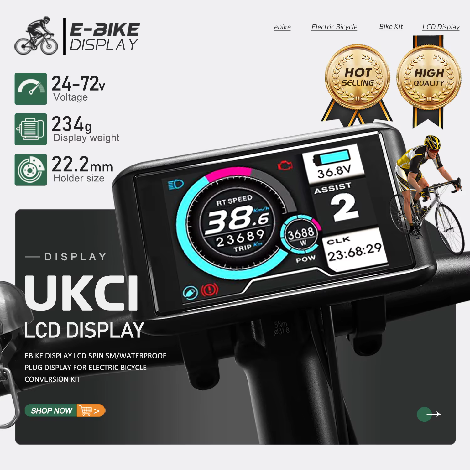 Écran couleur pour vélo électrique UKC1 24V36V48V60V72V UART2