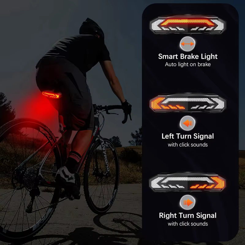 Feu arrière de vélo intelligent avec clignotant et feu stop