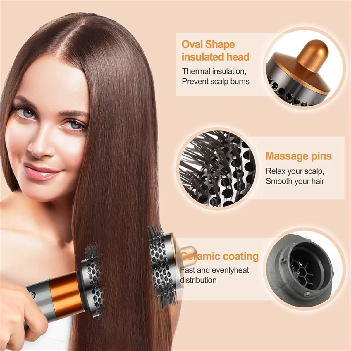Grande brosse volumisante ronde pour accessoires Dyson Airwrap, brosse ronde ovale plus grande, éplucher et volumiser pour le coiffage AB89B