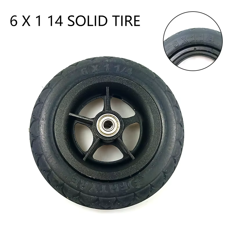 Pneu solide pour trottinette électrique 6x1 1/4, pneu et roue solides non gonflables, adaptés pour remplacer des pièces de pneus de trottinettes électriques