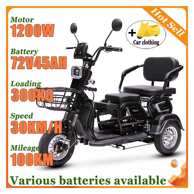 Adulte ménage personnes âgées handicapées mobilité Scooter 1200W Extra Large moteur 72V45AH135km Extra-longue durée de vie de la batterie Tricycle électrique