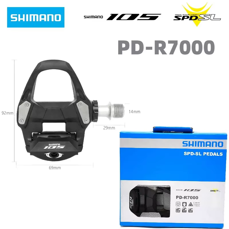Pédales de vélo de route SHIMANO Performance 105 R7000 Pro - Conception à un seul côté avec jeu de caleçons SH11
