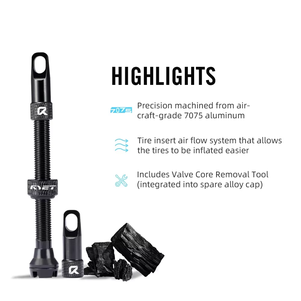 RYET – vannes Tubeless Presta 44/60/70/80mm pour vélos de route et vtt