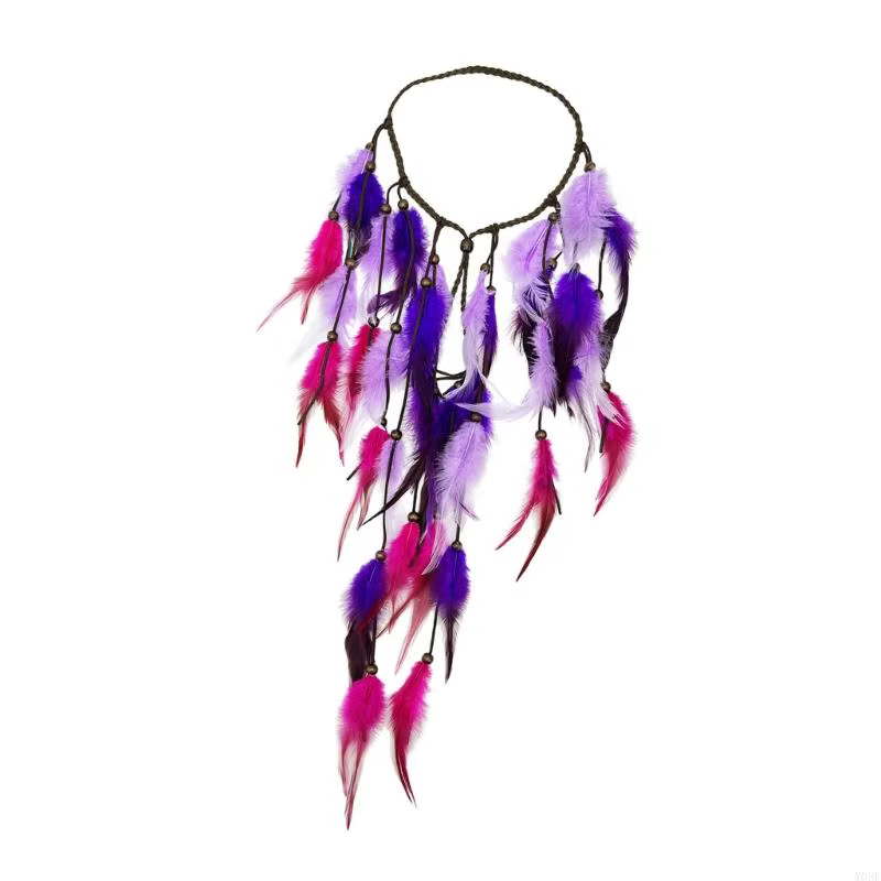 Accessoire pour cheveux bandeau en plumes avec cordon tressé pour le des tenues Festival, les Looks vacances les