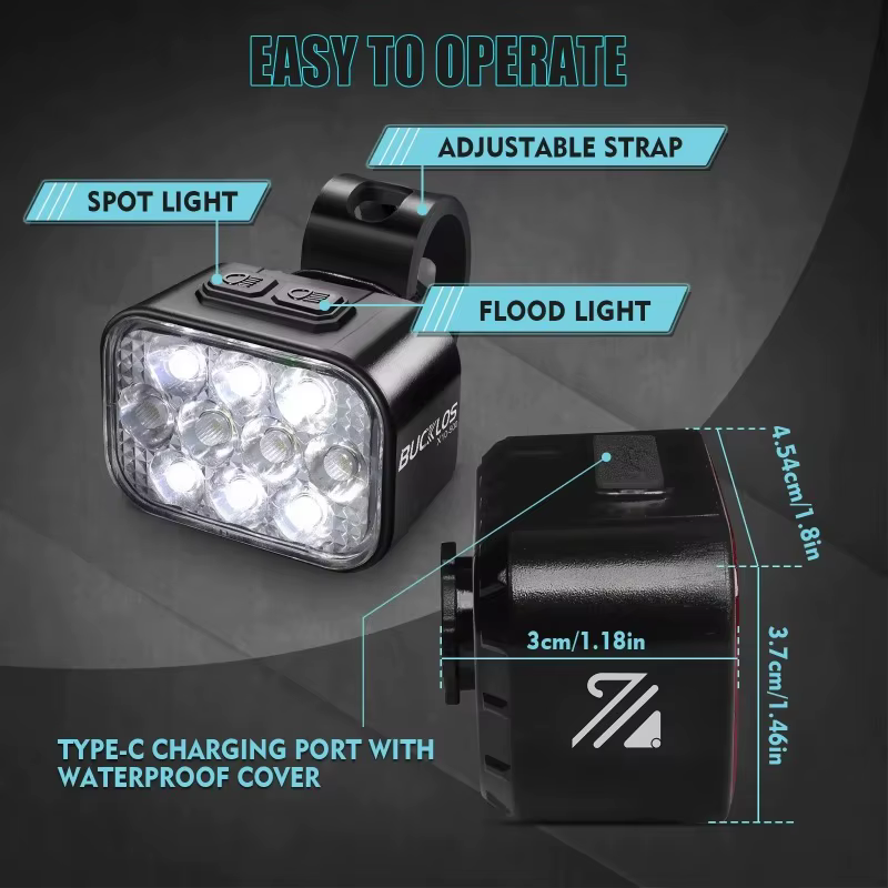 BUCKLOS feu arrière de vélo feu avant 1100mAh LED COB lampe