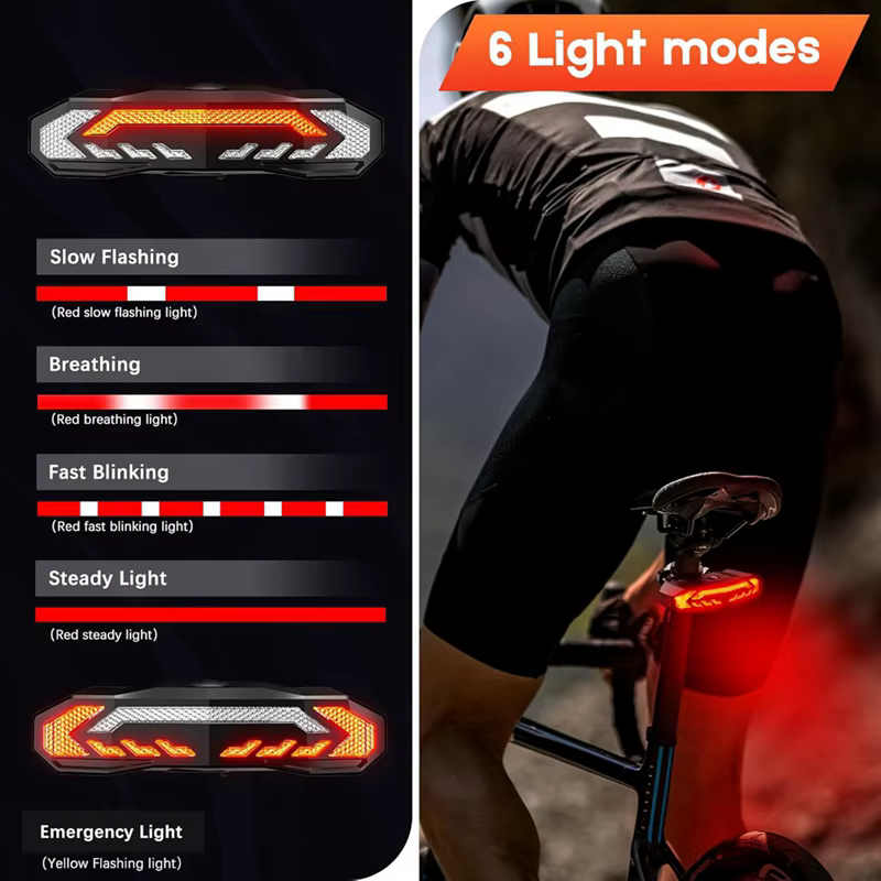 Feu arrière de vélo intelligent avec clignotant et feu stop