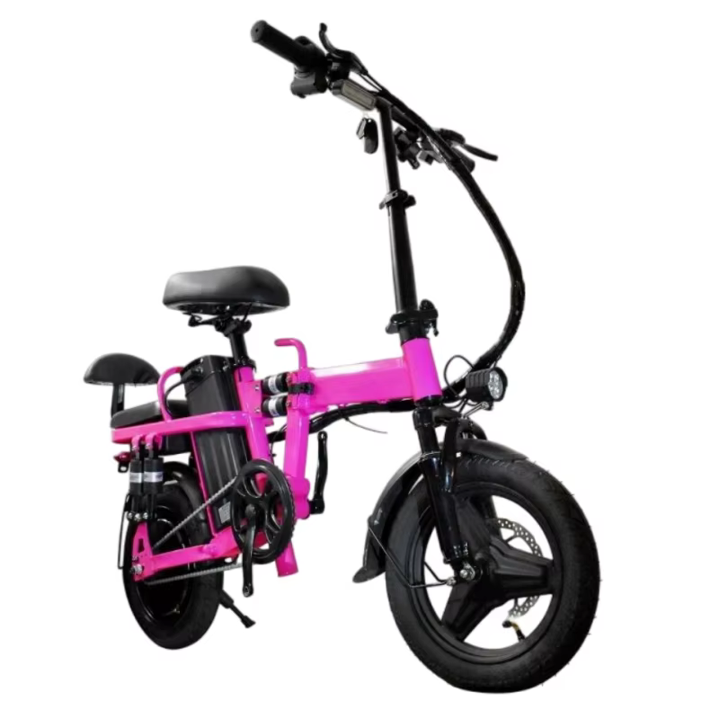 Canada Stock 14 pouces vélo électrique pliant pour femme avec 2 sièges 500W 48V rose