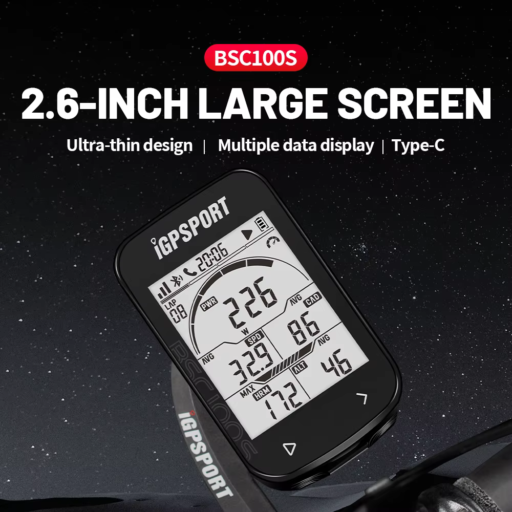 IGPSPORT BCS100S ordinateur de vélo BLE ANT + 2.6 pouces IPX7 type-c 40H autonomie de la batterie rétro-éclairage