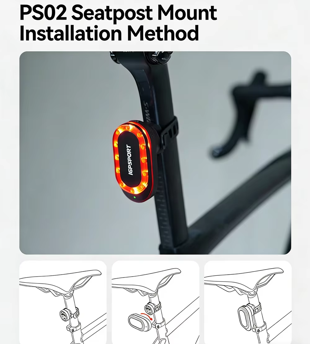 Feu arrière de vélo IGPSPORT Radar SR MINI avec détection de freinage