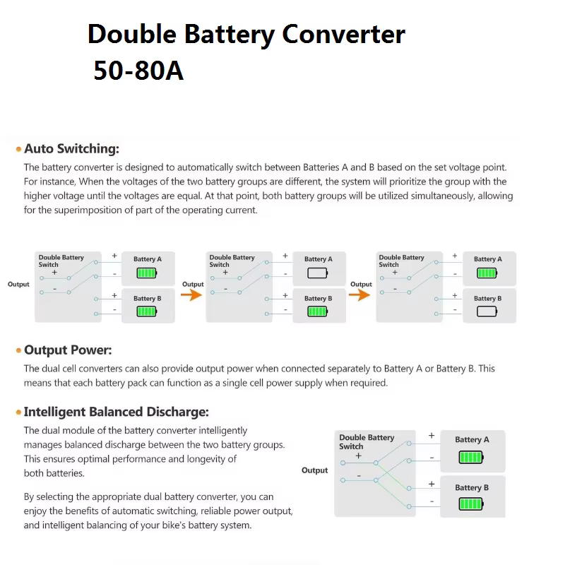 Convertisseur de décharge double batterie pour vélo électrique 24-72VDC