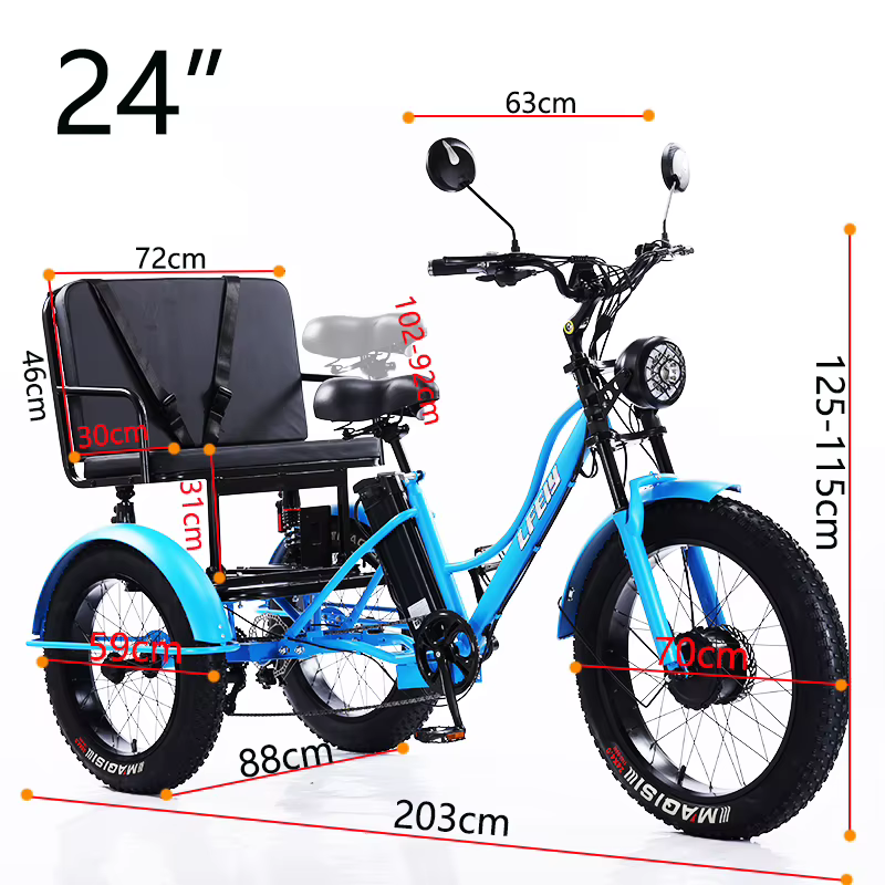Nouveau vélo électrique familial Cargo 3 places pour adultes avec siège arrière tout Terrain 750W 48V Tricycle