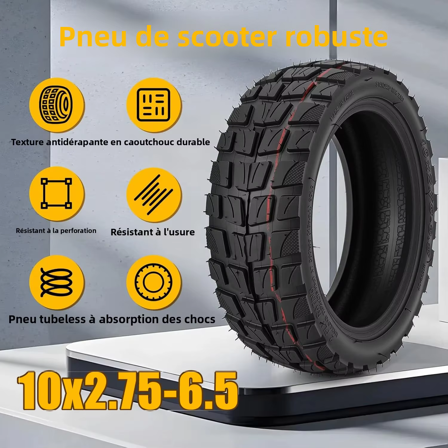Pneu tubeless 10x2.75-6.5 avec valves